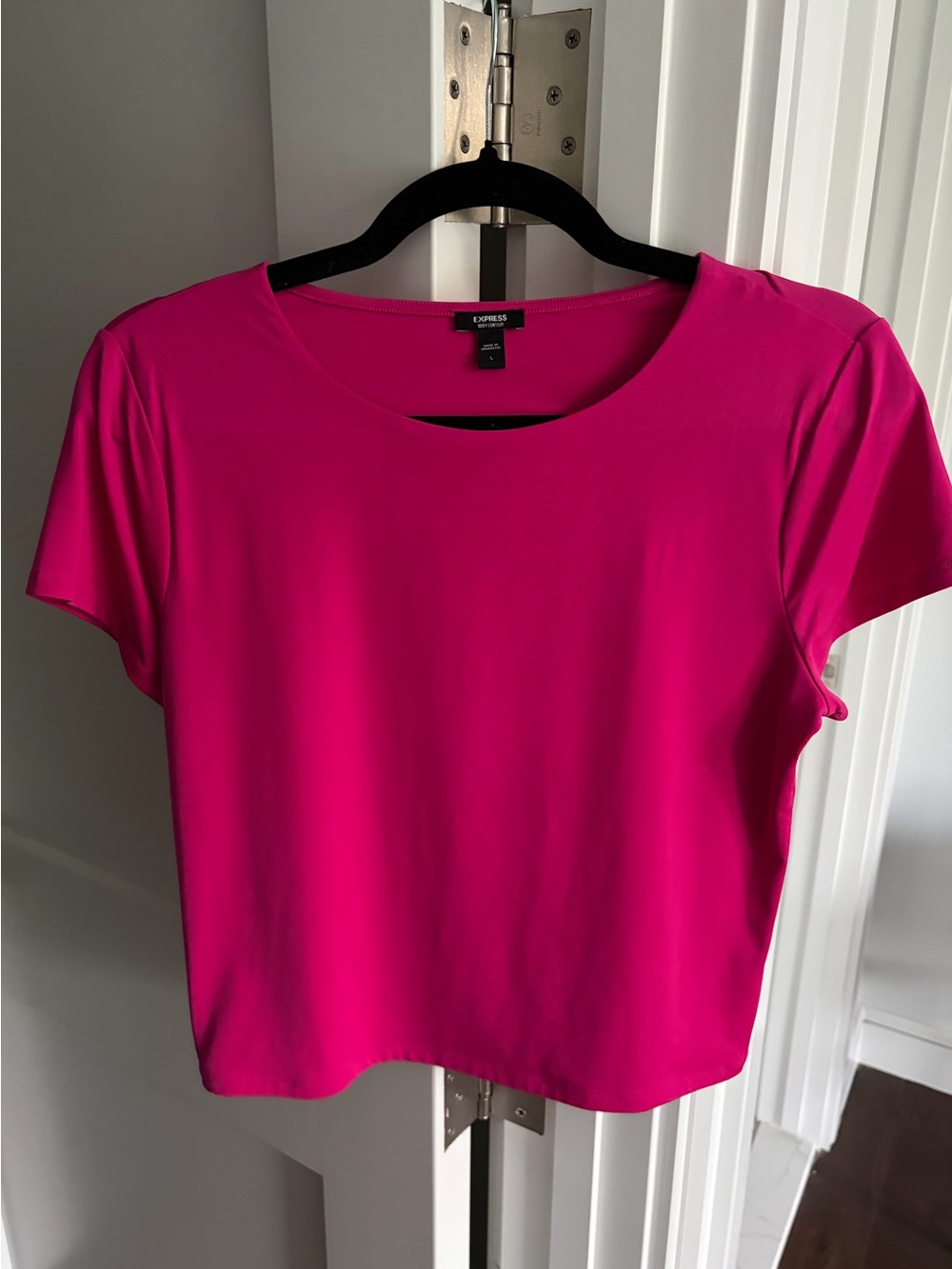 Express Women's Hot Pink Crewneck Short Sleeve Top